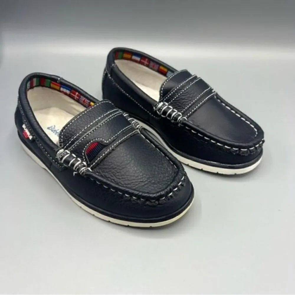 Bubble Bobble Boys Leather Loafers Navy